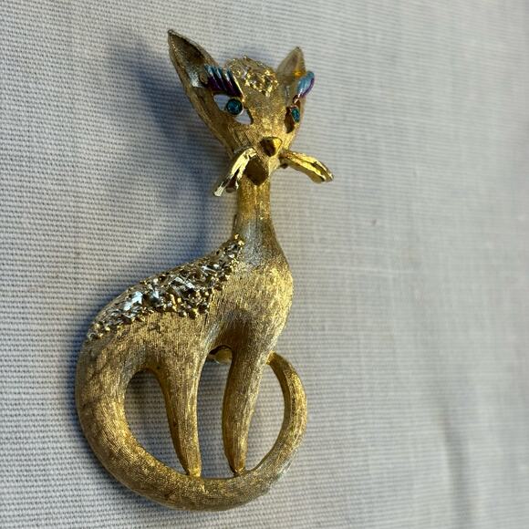 Vintage Mamselle Mid Century Modern Siamese Cat & Rose Brooches Pins - Picture 4 of 8